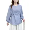 EspecialNuevo Otoño Talla Grande Vintage Versátil Cintura con Cordón Camisa Rayada de Manga Larga 100kg Camisa0714