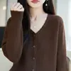 Suéter cárdigan de punto fino con botones y cuello en V para mujer, nuevo para primavera y otoño, estilo francés, ajuste holgado para el trabajo, parte superior exterior