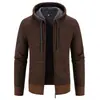 Chaqueta cárdigan de punto con capucha para hombre de otoño e invierno, chaqueta suéter gruesa acolchada con cremallera, abrigo de lana casual holgado