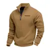 Sudadera con Capucha Casual para Hombre, Estilo Americano, Talla Grande, Forro Polar para Primavera/Otoño, Media Cremallera, Holgada, Cuello Alto, Color Sólido