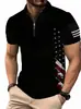 Camiseta Polo Casual Versátil de Manga Corta con Cremallera Patrón de Bandera Mexicana Transfronteriza Europea y Americana Nuevo Verano 2025