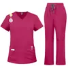 Uniforme de Doctor de Sala de Operaciones para Mujer Hospital Hogar de Ancianos Salón de Belleza Centro Postparto Color Sólido Uniforme de Enfermera Ropa de Trabajo Conjunto de Dos Piezas Bordado