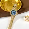 Relógio Feminino Goldie de Luxo Vintage com Diamantes Inteiros e Toque de Nicho, Madrepérola Azul, Compacto Relógio de Ouro a Quartzo com Decoração