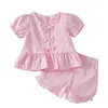 Ropa para Bebés Niñas 0-3 Años Verano Niña Manga Abullonada Rayas Lazo Top + Shorts En Stock