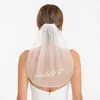 Velo de novia transfronterizo con peine para el cabello, tocado de velo blanco, lazo de perlas bordado, velo de doble capa