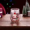 Taza de Deseos de Vidrio de Doble Capa Linda Navideña Dibujos Animados Ins Doble Capa Hogar Navideño de Vidrio Aislado