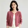 Cardigã de tricô liso estilo coreano minimalista com botões dourados pequenos e gola redonda para mulheres, novo design de início de outono, top de nicho da moda