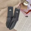 Meias de tecido com letras estilo Ins, meias femininas estilo japonês com babados no meio da panturrilha, nova coleção de outono, cor sólida, versáteis e sem costura