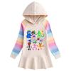 2023 Primavera e Outono novo algodão cartoon arco-íris vestido feminino de manga comprida com capuz camisola vestido de princesa