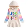 2023 Primavera y otoño nuevo vestido de algodón con dibujos animados de arcoíris para niñas, suéter con capucha de manga larga para niños, vestido de princesa