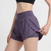 Shorts Esportivos para Corrida Feminino Roupa Externa Anti-exposição Shorts Fitness Falso Duas Peças Solto Cintura Alta Shorts de Yoga Três Quartos