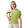 Camiseta blanca de media manga estilo coreano de verano 2024 para mujer, de manga corta, ajustada, con cuello redondo y parte inferior.