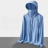 Ropa de protección solar con capucha de seda de hielo para hombre verano nueva protección UV ultradelgada transpirable ropa de protección solar abrigo de pesca para exterior para mujer