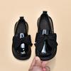 Sapatos de Couro com Solado Macio para Meninas, Novo Estilo Primavera e Outono 2026, Sapatilhas Princesa com Laço e Franjas, Mocassins de Couro Preto Brilhante