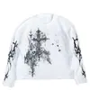 Camiseta de Manga Larga Waffle con Cruz Oscura Gótica Y2K Subcultura Estampado de Espinas Camiseta Básica