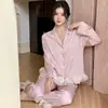 YD2025 Novo Pijama Francês Feminino com Babados de Alta Qualidade Suave Seda de Gelo Pijama Primavera e Outono Conjunto Roupas de Casa