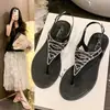 Hermosas Sandalias de Hebilla de Una Tira para Usar con Faldas, Chanclas Planas, Nuevas Sandalias de Moda Estilo Hada con Pedrería para Verano 2025