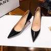 Salto Alto Bico Fino Estilo Clássico para Mulheres 2026 Novo Modelo Salto Fino Boca Rasa Sexy Versátil Nude Couro Envernizado Sapatos de Salto Elegantes