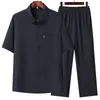 Conjunto de Ropa de Verano para Papá: Camisa de Manga Corta con Cuello y Pantalones Cropped para Hombres de Mediana Edad y Mayores, Conjunto de Dos Piezas de Verano para Abuelo