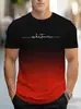 Cor Gradiente Fashionável Estampa 3D Masculina Gola Redonda Manga Curta