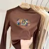 Camiseta linda y casual de manga larga para niñas, nueva colección otoño/invierno 2026, hecha de tela polar suave, estilo pullover con cuello semialto