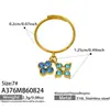 Dulce Anillo Abierto con Dedo Índice y Colgante de Flor de Cuatro Pétalos en Bloques de Color Acero Inoxidable Chapado en Oro de 18K Estilo Macarrón Joyería para Mujeres