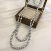 Diseño de Moda y Sencillo, Collar Doble Círculo de Perlas Shijia Redondo y de Luz Fuerte para Mujer, Casual y Versátil, Cadena de Clavícula de Gama Alta