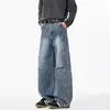 Jeans Curvo Azul Claro 2026 Novo para Homens e Mulheres, Calças Estilo Americano para Todas as Estações, Calças Cargo de Cintura Alta com Pregas e Pernas Largas de Alta Qualidade