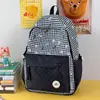 Mochila Fufu Macio Xadrez Amarelo Claro Estilo Artístico de Nicho para Alunos do Ensino Fundamental com Desenhos Fofos de Desenho Animado para a Aula