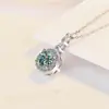 Collar de plata de ley S925 con moissanita de color para mujer, colgante redondo de cuatro puntas de 1 quilate, cadena para la clavícula con gema de color al por mayor transfronteriza