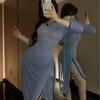 Cheongsam Longo Vintage Estilo Chinês com Toques Modernos, Lingerie Sexy, Fenda em Tela Retrô e Vestido Longo Abotoado 6667