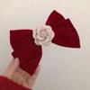 Horquilla de pelo con lazo rojo de camelia de terciopelo retro francés, nueva horquilla de disco con cabeza trasera de gran sentido, para Año Nuevo