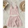 Conjunto de Dos Piezas de Malla Retro de Lunares Estilo Coreano Sexy con Tirantes Falda Corta de Cintura Alta Adelgazante Atuendo Casual de Vacaciones Puro Deseo para Mujer Moderno