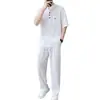 Conjunto Casual de Verano Lujo Ligero de Dos Piezas Delgado Moda Cuello en V Manga Corta Seda de Hielo Sensación Fresca Conjunto Elástico Conjunto Deportivo Hombre