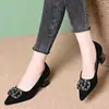 Zapatos de mujer poco profundos de ante con punta fina estilo francés, nuevos zapatos de tacón alto de moda primavera-verano 2026, zapatos de tacón grueso cómodos con pedrería para mujer