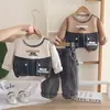 Conjunto de Ropa de Otoño para Niños 2026 Nuevo Sudadera de Mezclilla con Parches para Niños Conjunto Casual de Dos Piezas de Primavera y Otoño para Bebé
