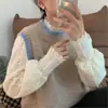 Camiseta Interior de Encaje con Forro de Polar de Cuello Medio para Mujer Otoño e Invierno 2025 Nuevo Suéter Versátil de Manga Larga con Top Holgado Tendencia