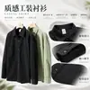 Camisa de Trabajo de Algodón Puro para Hombre Manga Larga Primavera Otoño Holgada Estilo Japonés Doble Bolsillo Camisa Lavada Chaqueta Casual para Hombre
