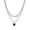 Collar de doble capa con perlas negras con costuras de amor para mujer, estilo nicho, ligero, lujoso, estilo frío, colgante para chica sexy, cadena de clavícula dulce y fresca.