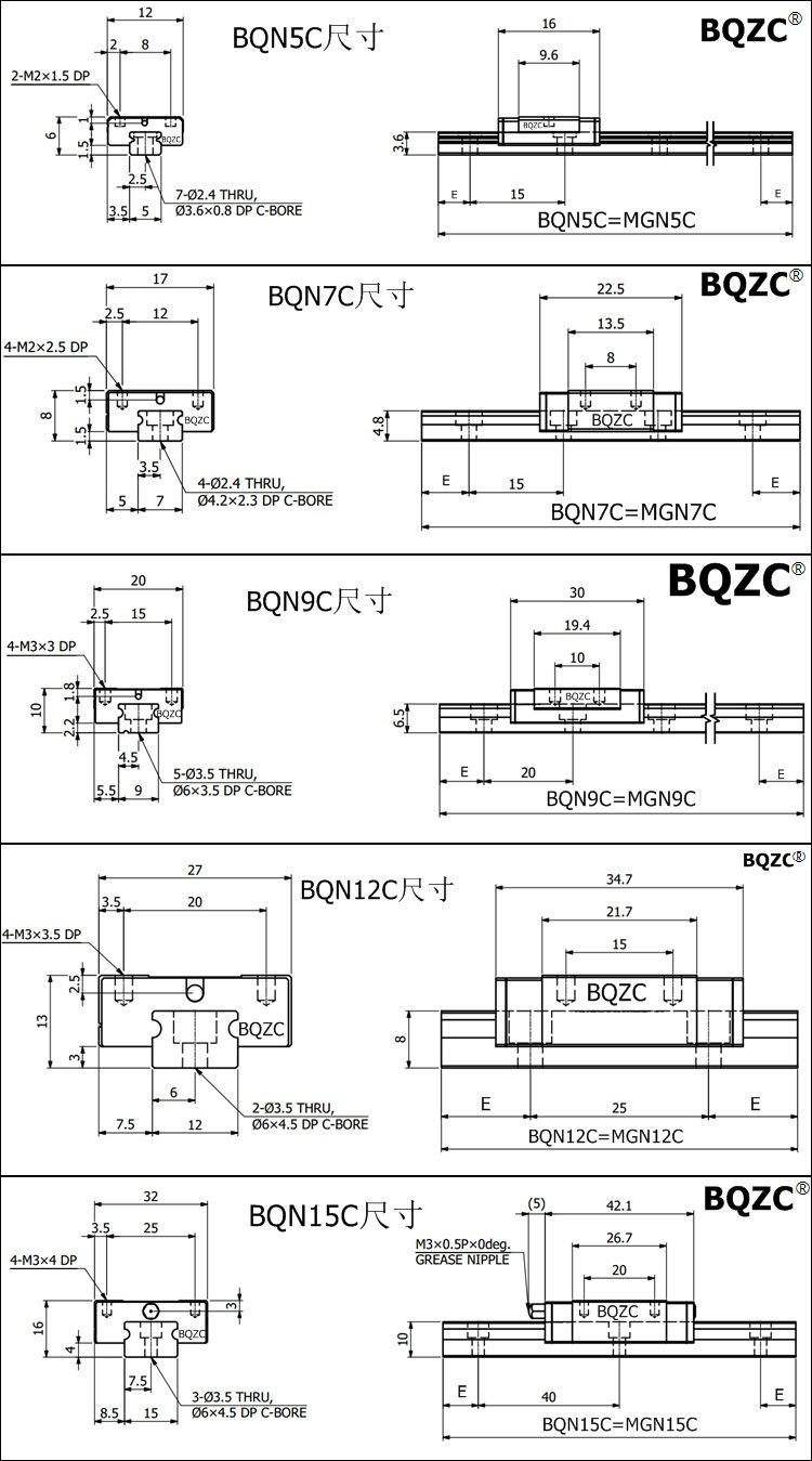 BQZC MGN系列详细尺寸图A