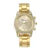 Relógio Feminino Estilo Coreano para Negócios com Pulseira de Aço e Diamantes Incrustados, Relógio de Quartzo Falso com Três Olhos, Relógio de Pulso de Quartzo Casual da Moda Feminina
