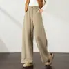 Personalización Pantalones de Pierna Ancha Pantalones Casuales Adelgazantes Sueltos de Pierna Recta Pantalones Largos de Cintura Alta Versátil Color Sólido Simple Para el Trabajo Ocio