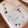 Collar Largo de Perlas y Cielo Estrellado con Cuentas, Cadena para Clavícula de Diseño Único, Exquisito Collar de Cristal de Moda y Versátil para Mujer