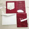 Portatarjetas de invitación de boda de terciopelo burdeos, invitación acrílica repujada en plata, regalo de nicho de alta gama