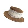 Sombrero de Paja Tejido con Encaje Sombrero de Paja de Verano para Mujer Estilo Hepburn Francés de Copa Plana Vacaciones Junto al Mar Sombrilla Sombrero Protector Solar Moderno