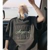 Camiseta Masculina Verão Moda Marca Suede Manga Curta Selo de Aço Letra Oversize Ombro Pesado Americano Manga Meia Manga Solta