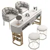 Mesa de Manicure Estilo Cream e Conjunto de Cadeiras Combinação Mesa de Manicure Simples e Dupla Mármore Estilo Japonês Popular Luxo Leve Salão de Unhas
