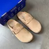 Zuecos de Cuero para Mujer Estilo Birkenstock con Suela de Corcho, Medias Zuecas sin Talón para Primavera y Otoño, Antideslizantes, Fáciles de Poner, Zuecos Versátiles