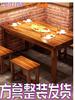 Mesa de Madera Maciza Carbonizada Mesa de Hotel y Combinación de Sillas Mesa de Barbacoa para Comida Rápida y Snack Bar Mesa Larga para Tienda de Fideos Mesa y Sillas de Madera Carbonizada