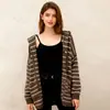 Novo Cardigan de Tricô com Capuz Listrado Color-Block Versátil Transfronteiriço Outono Inverno Retrô Artístico Longo Plus Size Jaqueta Suéter